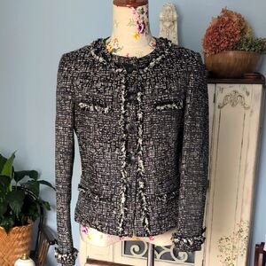 Sand Copenhagen Black and White‎ Tailored Blazer with Fringed Trim